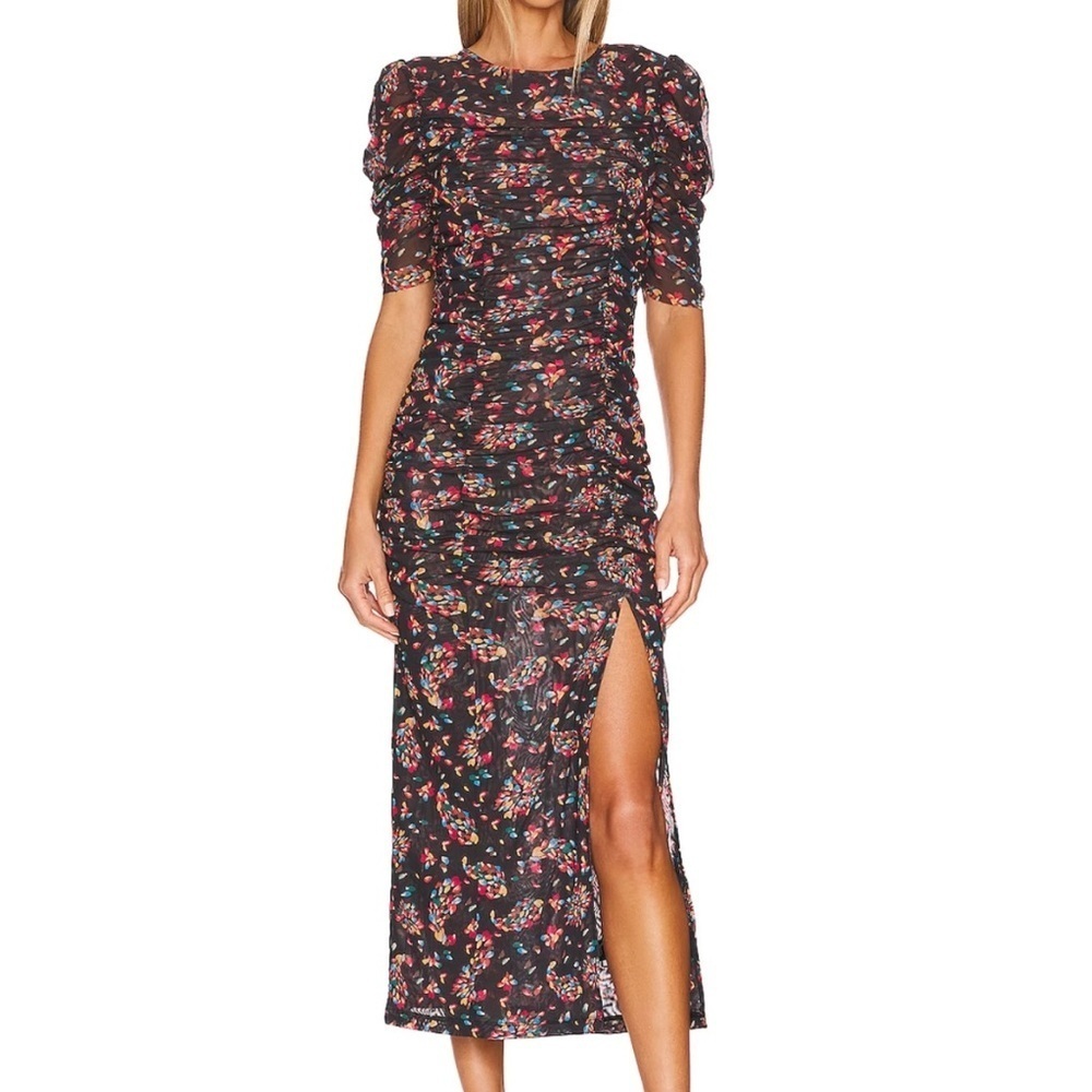 Free People Briella Ruched Midi-Dress Twilight Combo Sz Large Party Boho Guest
